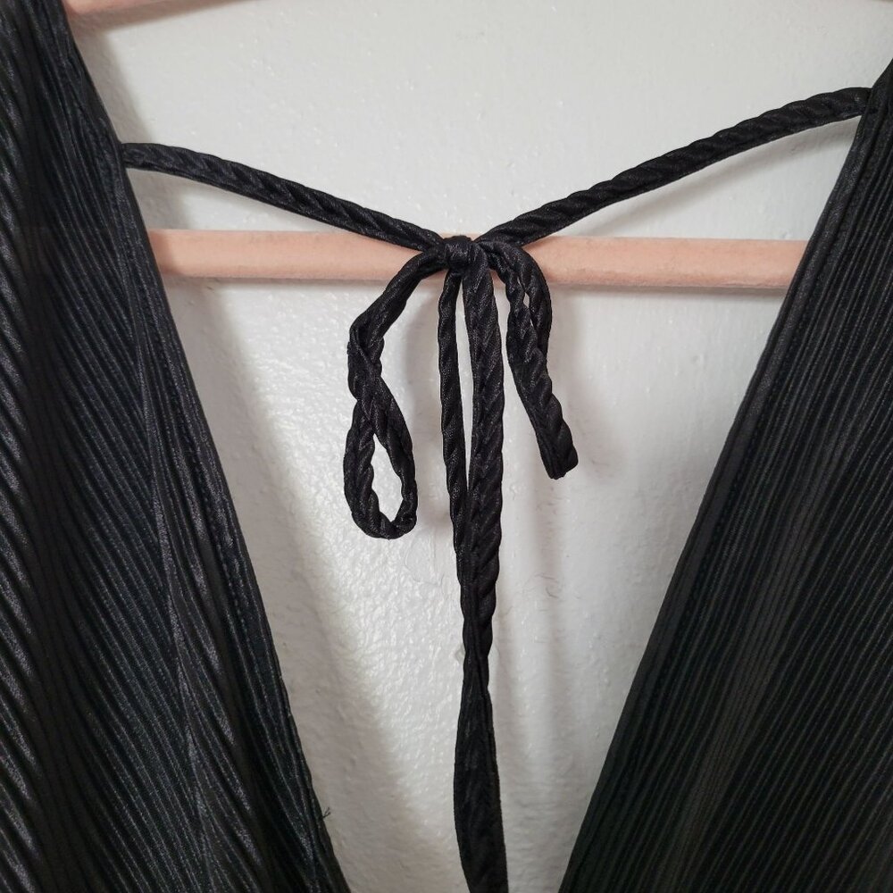 Nine.Eight New York Black Pleated Maxi Dress 3X V-Neck With Tie Closure Womens - Picture 5 of 8